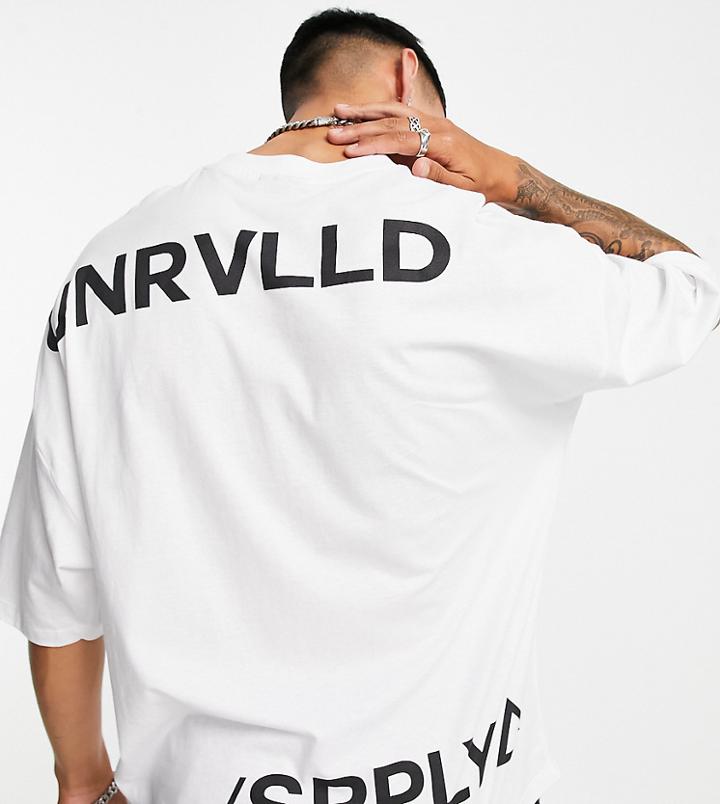 Asos Unrvlld Spply Oversized T-shirt With All Large Back Logo In White