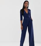 Outrageous Fortune Tall Plunge Front Jumpsuit In Navy - Navy