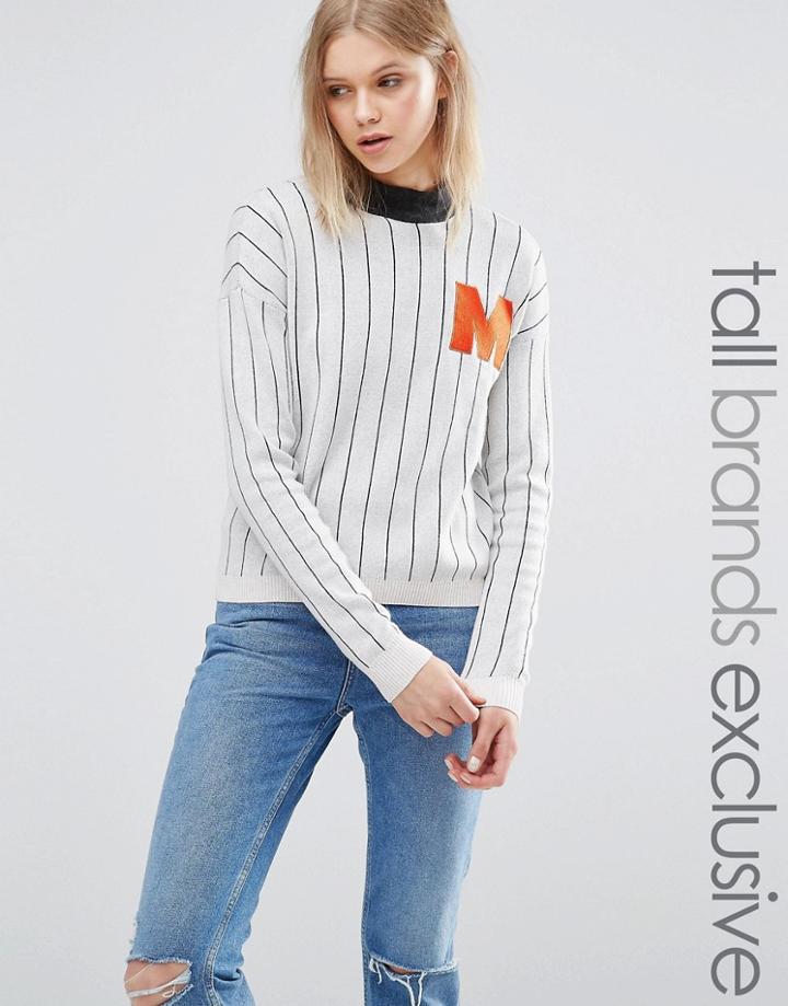 Noisy May Tall High Neck Logo Striped Sweater - Multi