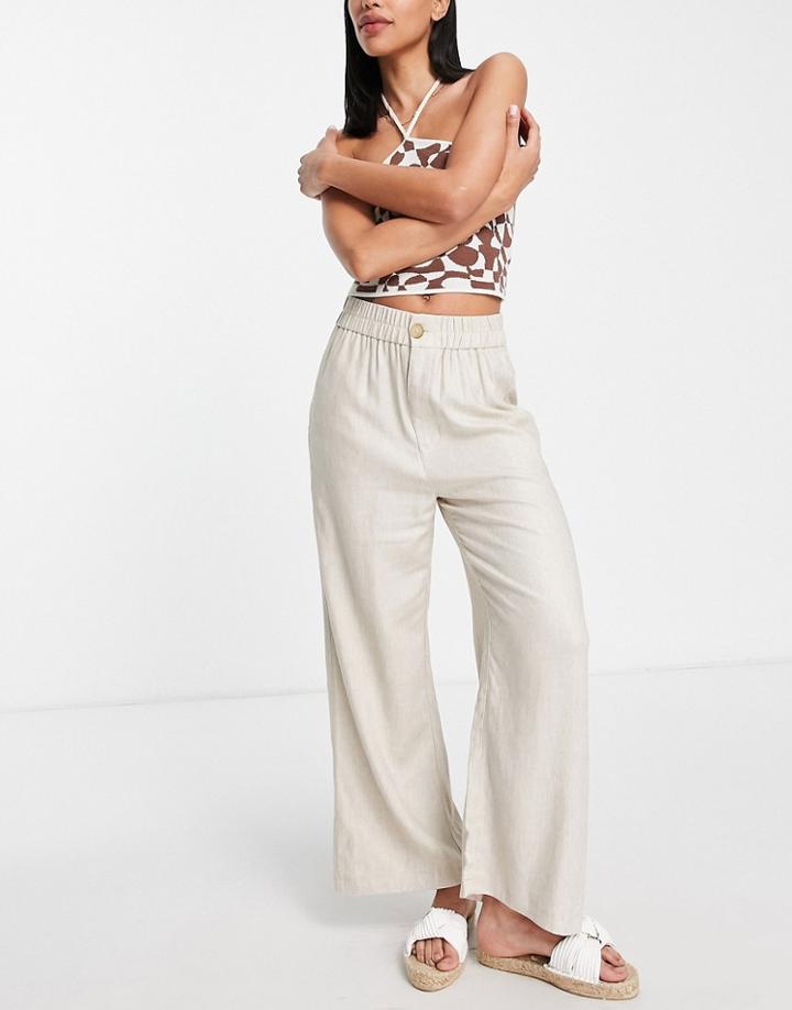 Stradivarius Wide Leg Culotte Linen Look Pants In Natural-neutral