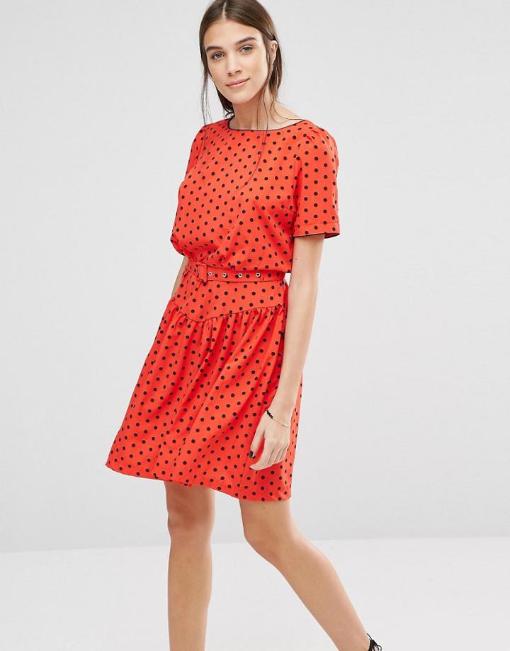 Trollied Dolly Polka Dot Print Drop Dead Gorgeous Dress - Red