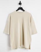 Asos Design Oversized T-shirt In Beige Ribbed Velour-neutral