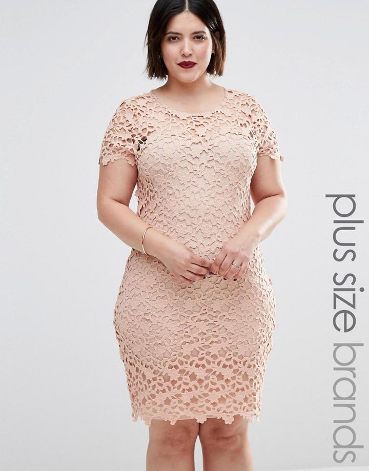 Club L Plus Midi Dress In Floral Crochet - Beige