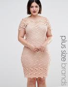 Club L Plus Midi Dress In Floral Crochet - Beige