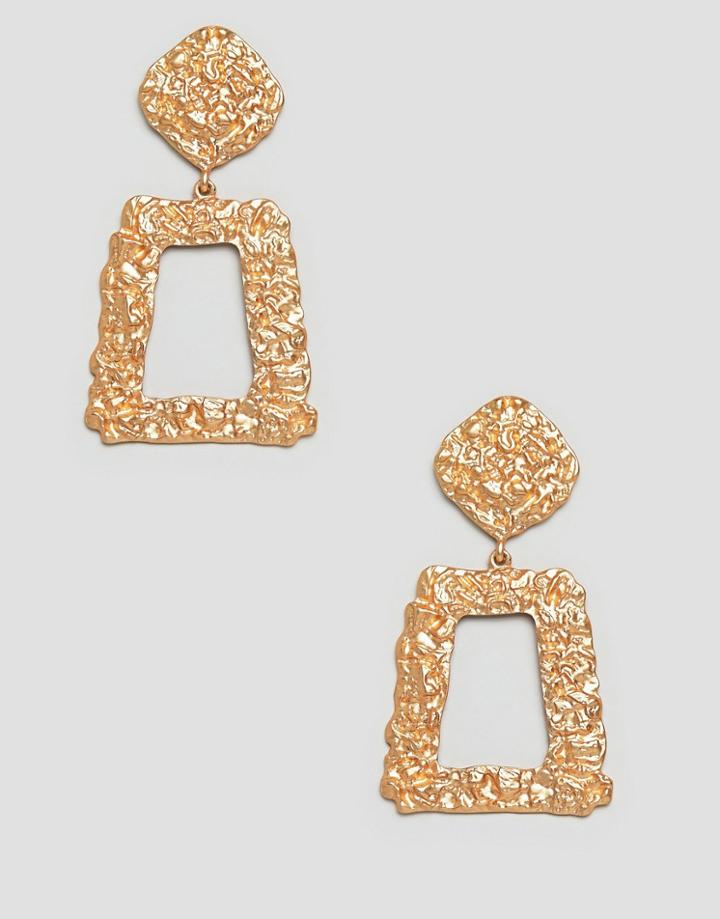 Stradivarius Textured Gold Square Hoop - Gold