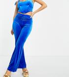 Jaded Rose Petite Exclusive Ruched High Waist Velvet Flare Pants In Cobalt-blues