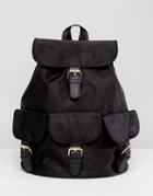 7x Casual Backpack With Multi Buckles - Black