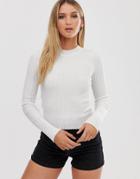 Asos Design Crew Neck Sweater In Skinny Rib-white