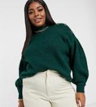 Vero Moda Curve Knitted Sweater With Volume Sleeves And Gold Buttons In Dark Green-white