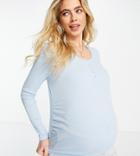Cotton: On Maternity Henley Long Sleeve Top In Blue-blues