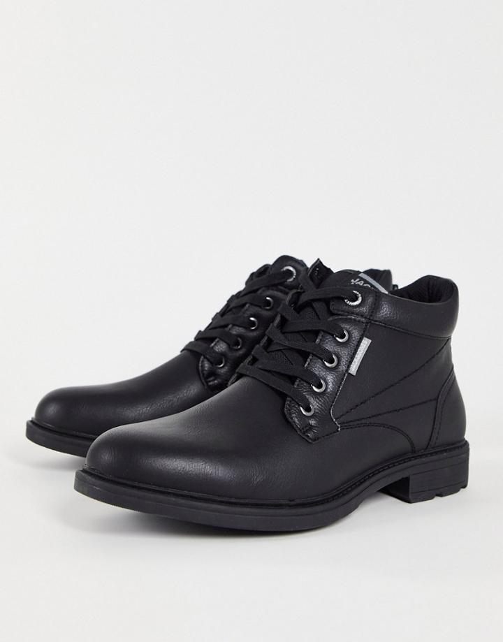 Jack & Jones Short Trucker Boots In Black Faux Leather
