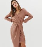 River Island Wrap Dress With Lace Detail In Pink - Pink