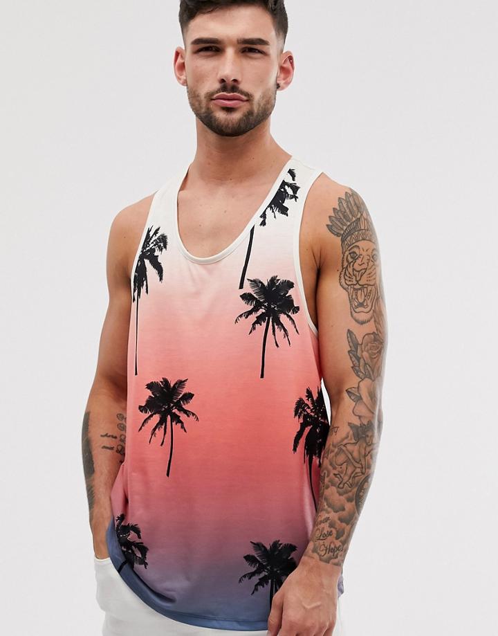 River Island Tank With Palm Tree Fade Print In Pink