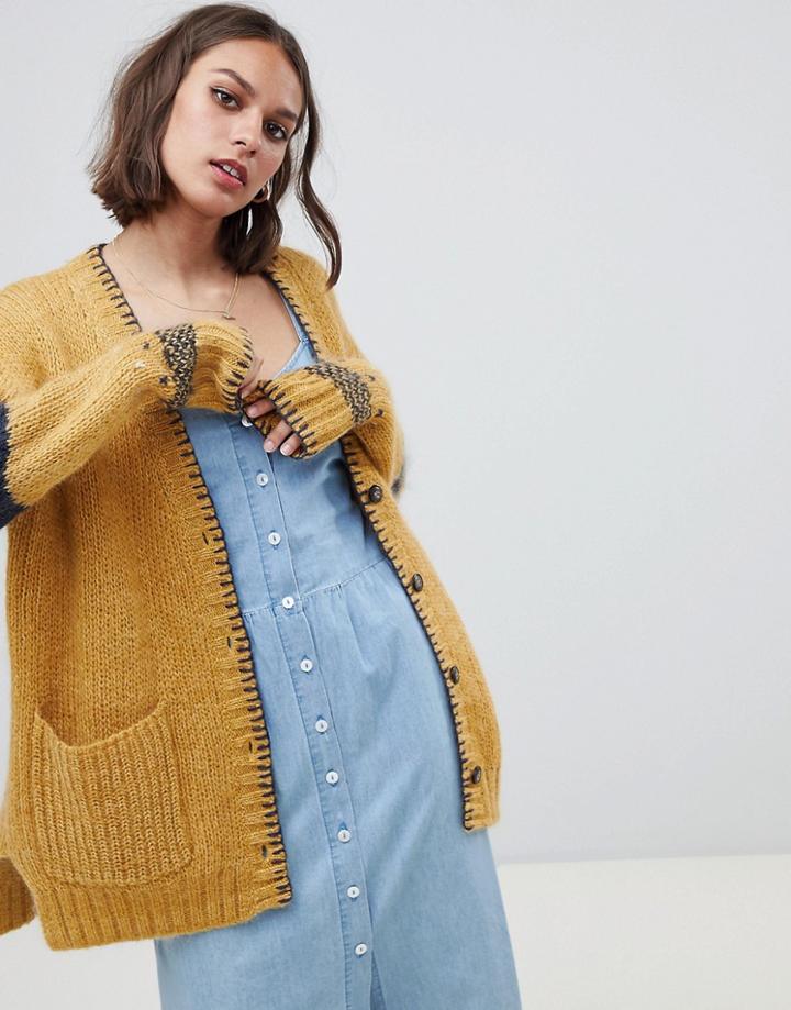 Leon & Harper Lumiere Cardigan With Stripe Detail - Yellow
