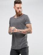 Asos Longline T-shirt In Textured Fabric With Scoop Neck And Curved He