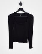 New Look Square Neck Puff Sleeve Top In Black