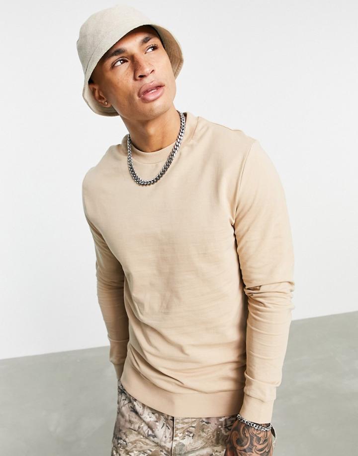Asos Design Organic Lightweight Sweatshirt In Beige-neutral