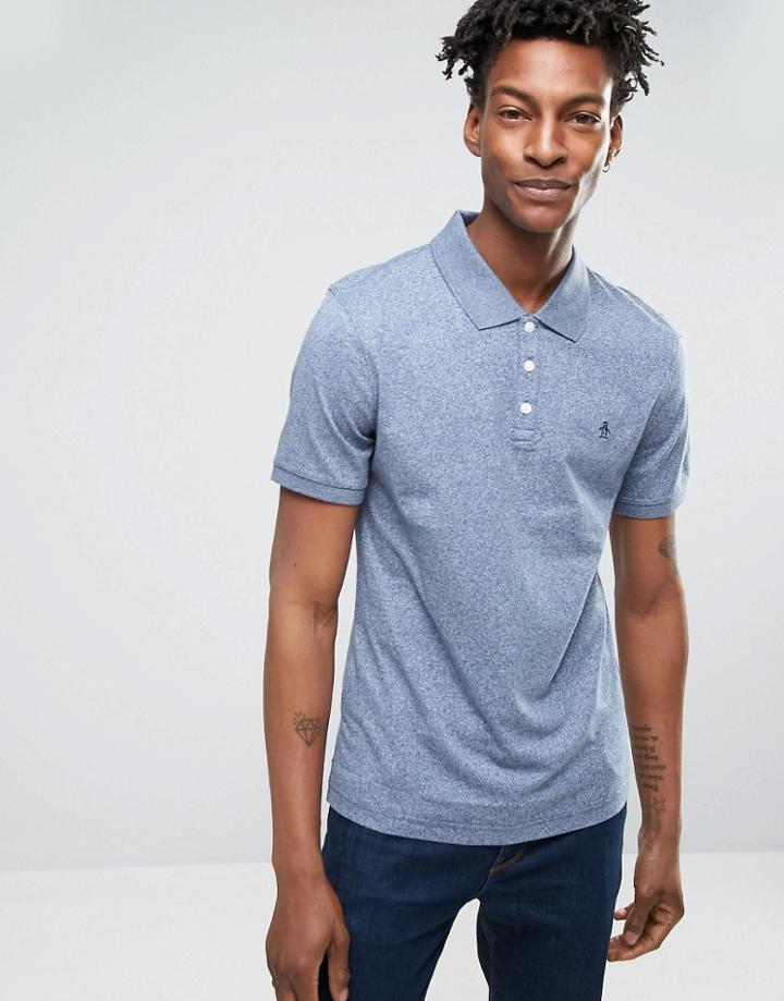 Original Penguin Slim Fit Cotton Rib Polo Shirt - Blue