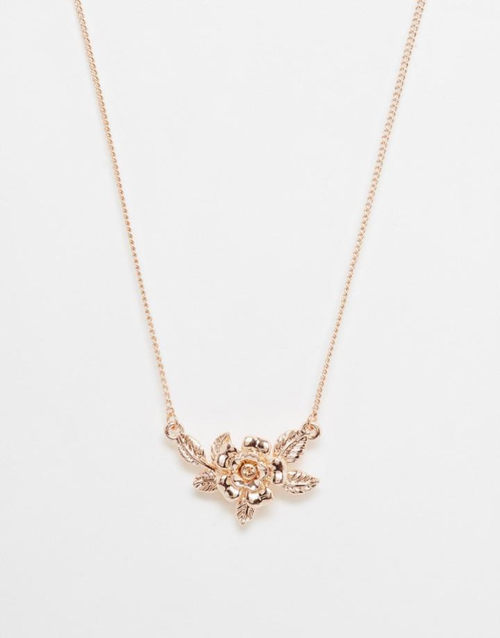 Asos Rose Gold Flower Necklace - Rose Gold