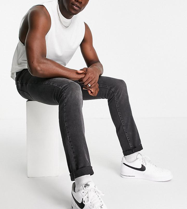 Topman Tall Straight Leg Jeans In Washed Black