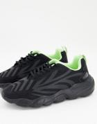 Asos Design Sneakers With Chunky Sole In Black With Green Lining