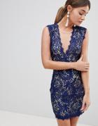 Zibi Lace Bodycon Mini Dress - Blue