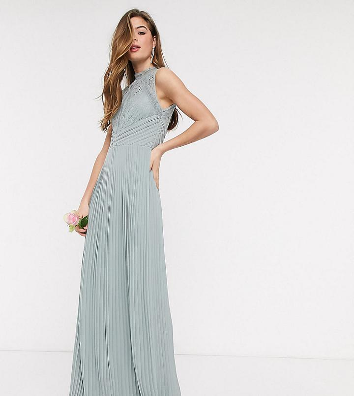 Tfnc Tall Bridesmaid Lace Back Maxi Dress In Sage-green