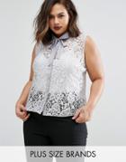 Elvi Plus Lace Blouse With Pussy Bow - Gray