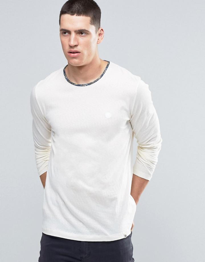 Pretty Green Long Sleeve Top With Paisley Trim In Slim Fit White - White