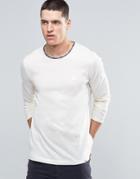 Pretty Green Long Sleeve Top With Paisley Trim In Slim Fit White - White