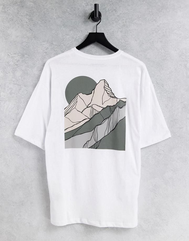 Jack & Jones Originals Oversized T-shirt With Geometric Mountain Back Print In White