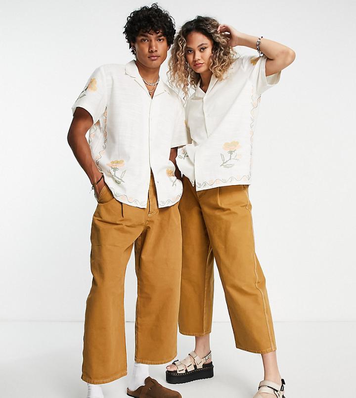 Reclaimed Vintage Inspired Unisex Wide Tapered Jean In Tan-brown