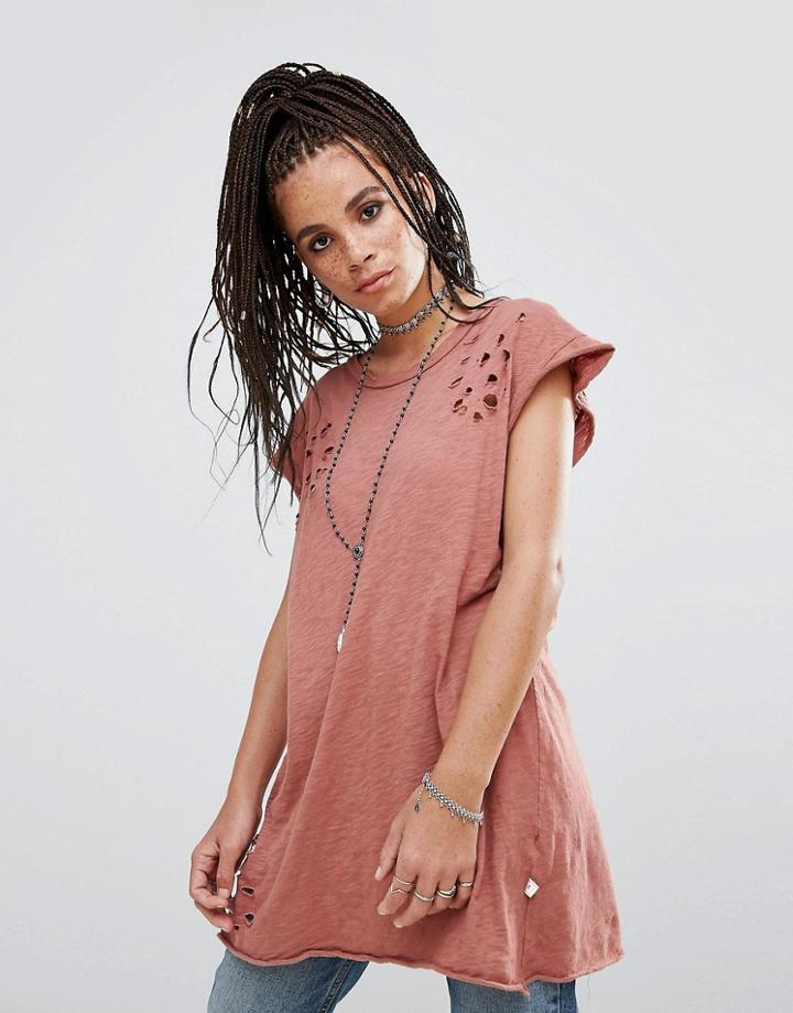 Nytt Destroyed Oversized T-shirt - Red