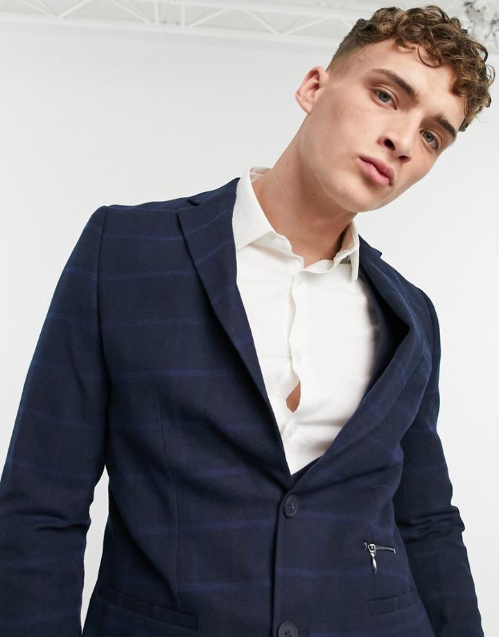 Bolongaro Trevor Wool Blend Skinny Suit Jacket In Navy