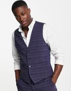 French Connection Slim Fit Marine Check Suit Vest-navy
