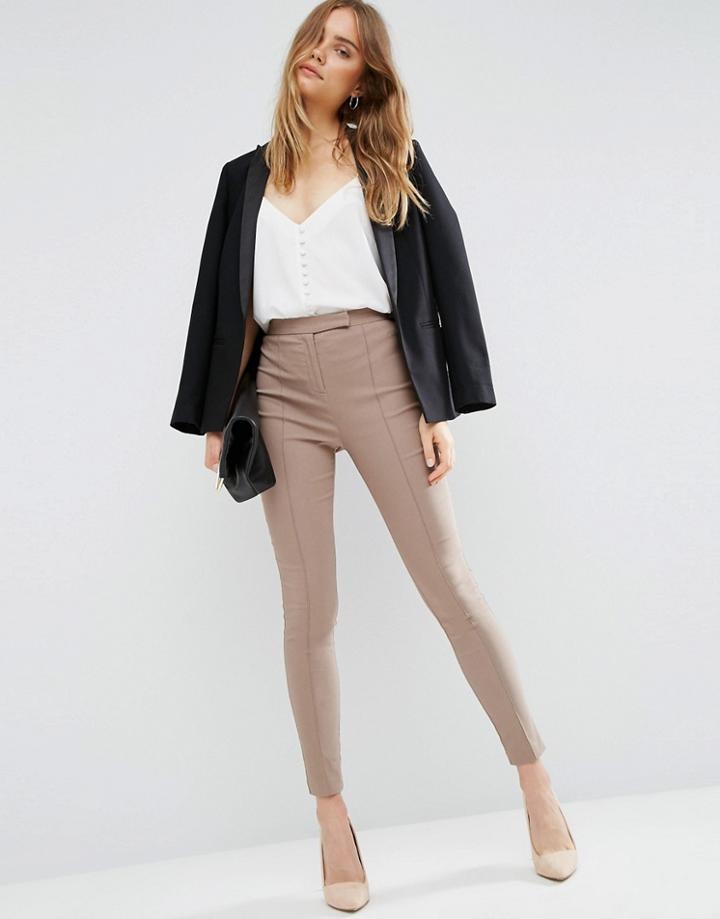 Asos High Waist Pants In Skinny Fit - Beige