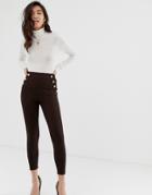 River Island Leggings With Button Detail In Brown