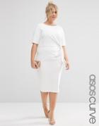 Asos Curve Wiggle Dress With Knot Front - White