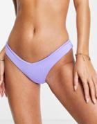 Kulani Kinis Fizzy Violet Ribbed High Leg V Bikini Bottom In Lilac-purple