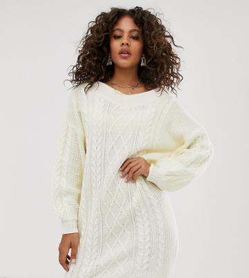 Fashion Union Tall Oversized Cable Knit Sweater Dress - Cream