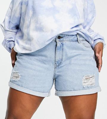 Noisy May Curve Mom Denim Shorts In Light Blue-blues