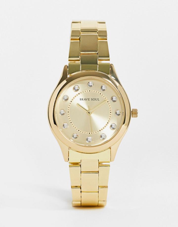 Brave Soul Stainless Steel Bracelet Watch With Diamante Face Detail In Gold