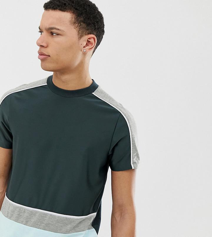 Asos Design Tall T-shirt With Polytricot Color Block In Blue-navy
