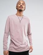 Asos Longline Long Sleeve T-shirt With Applique Detail - Pink