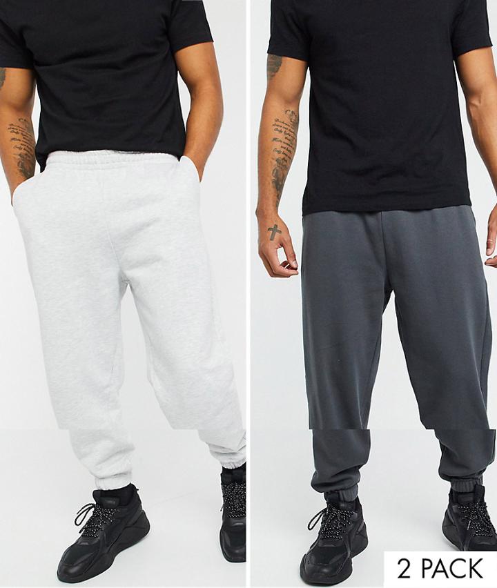 Asos Design Organic Oversized Sweatpants 2 Pack In Washed Black/white Marl-multi