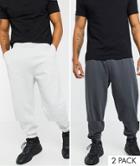 Asos Design Organic Oversized Sweatpants 2 Pack In Washed Black/white Marl-multi