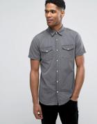 Jack & Jones Originals Short Sleeve Slim Fit Denim Shirt In Light Wash - Black