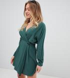 Asos Design Petite Casual Wrap Mini Dress - Green