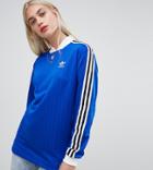 Adidas Originals Three Stripe T-shirt In Blue With Logo Print Back - Blue