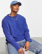Asos Design Oversized Long Sleeve T-shirt In Blue Acid Wash-blues